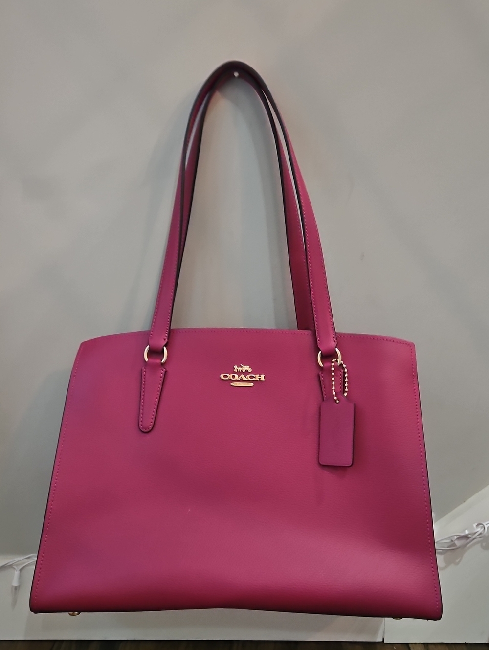 Coach Magenta Leather Tote with Gold-Tone Hardware